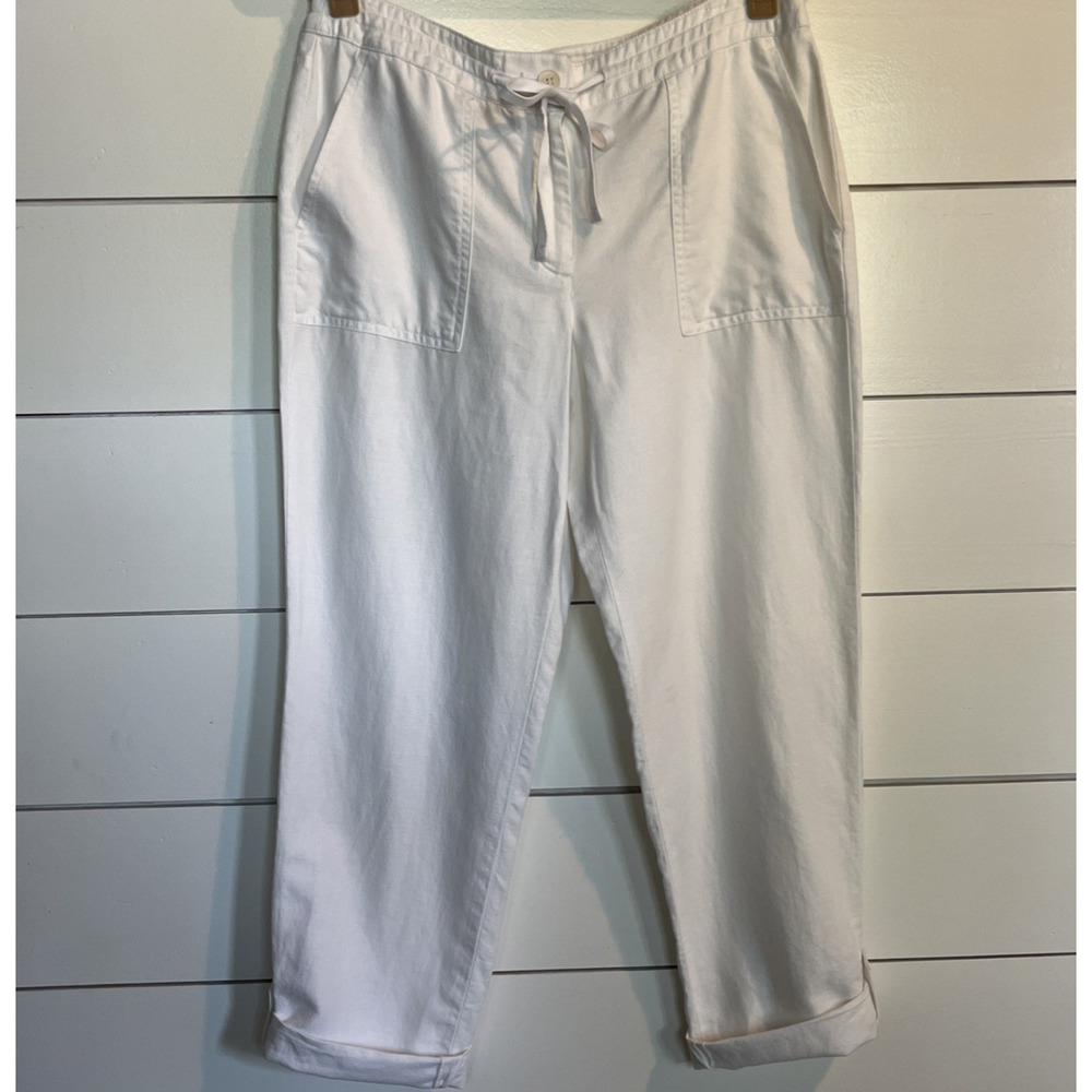 Talbots White Line Cropped Drawstring Pants size 6